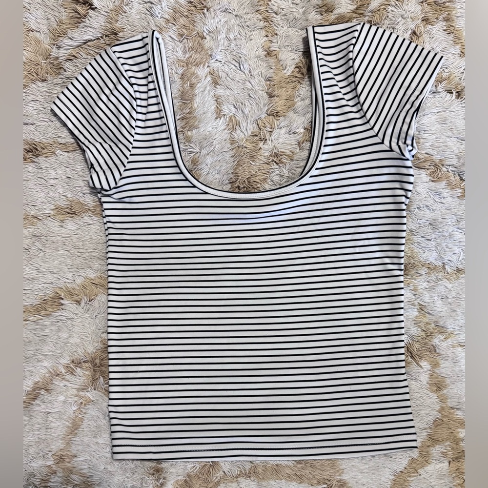 Cotton On Black and White Striped Short Sleeve Top